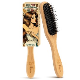 Bamboo Hair Brush with Boar Bristles Head Massage Hair Care, Detangling Brush for Long Hair & Curls of Women, Men & Children, Massage Brush for Scalp, Detangler (Oblong)
