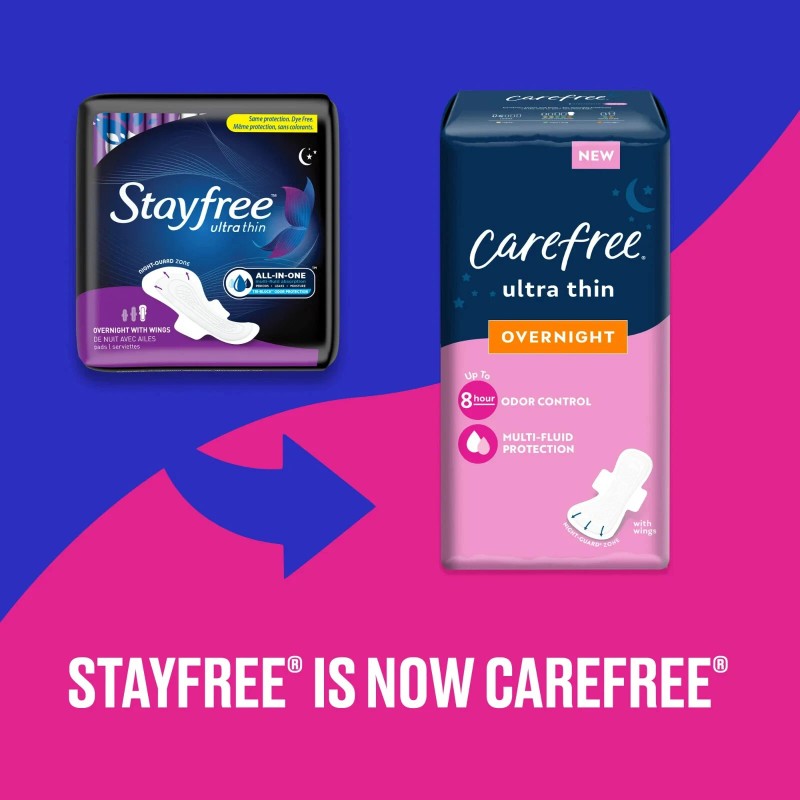 Branded Stayfree Ultra Thin Overnight Pads with Wings, 40 Ct