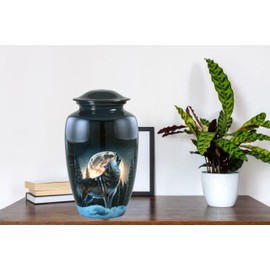 Midnight Wolf Urn with Velvet Bag, Cremation Urns for Human Ashes, Urns for Adult Male & Female, Decorative Urns, Funeral Memorial Urns, Wolves Cremation Urn for Ashes,Adult Urn - (Large Urn)