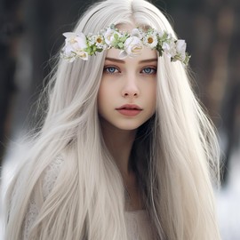 Vivivalue Fairy Flower Crown White Floral Headband Elf Headpiece for Women Girls Princess Wedding Bridal Shower Cosplay Renaissance Photo Prop