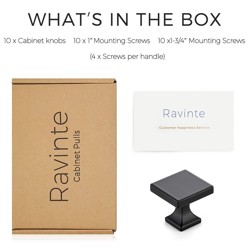 Ravinte Cabinet Knobs Matte Black Square Knobs for Cabinets and