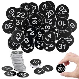 WANDGU 1-200 Engraved Number Plates: Numbered Tags, Plastic Number Plates, ID Tags, Black Round Number Plates, Key Chains, Labels ID Tags with Hole for Wardrobe Hotel