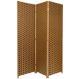 Oriental Furniture 6 ft. Tall Woven Fiber Room Divider - Two Tone Brown - 3 Panel