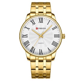 RNONDRY Classic Dress Watches for Men Waterproof Raman No. Analog Stainless Steel Mens Watches Gold Men's Wrist Watches Easy to Read