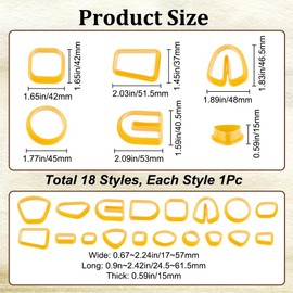 CREATCABIN 18Pcs Clay Cutters Polymer Clay Cutters Clay Earrings Cutters Trapezoid Square Arch Plastic Oval Horseshoe Plastic Clay molds Tools Set for DIY Polymer Clay Jewelry Making Supplies Yellow