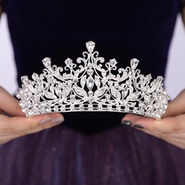 Teyglen Silver Crystal Wedding Tiara for Women Royal Princess Rhinestone Queen Crown Headband for Brithday Pegeant Party Prom Bridal Crown Tiara Hair Jewelry (Silver)