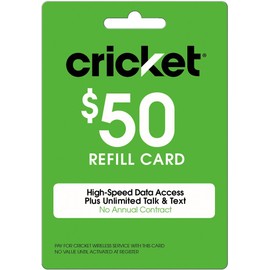 Cricket Refill Card $50 Cricket Wireless Refill Card $50