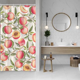 Leowefowa Peach Shower Curtain Pink Peachy Allover Fruit Shower Curtain for Bathroom Cute Bright Colorful Design Watercolor Plant Bathroom Decor Fabric Waterproof with Hooks 36x72 inch
