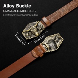 SENDEFN Western Cowboy Belt Leather Longhorn Bull Buckle Belts for Men Women 1.5" Wide Country Belt for Jeans