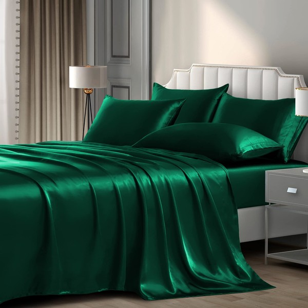 P Pothuiny 6 Pieces King Satin Sheets Luxury Silky Blackish
