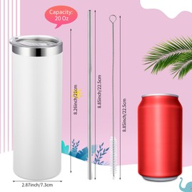 Remagr Skinny Tumblers 20 Oz Stainless Steel Tumbler Bulk with Lids and Straws Blank Slim Insulated Cup Double Layer Water Tumbler for Travel, DIY(Purple, White, Black, Pink,8 Pcs)