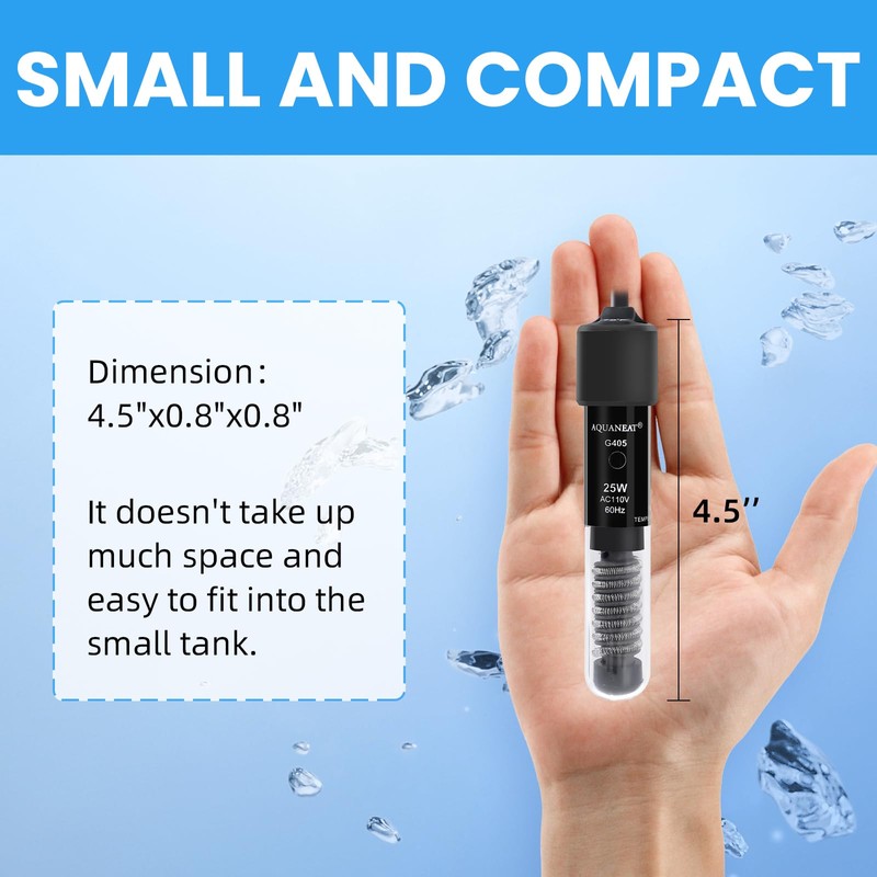 AQUANEAT Aquarium Heater, 25W Small Betta Fish Tank Heater, Mini