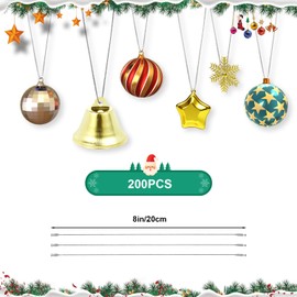200pcs Christmas Ornament Hanger String, 8inch Metallic Ribbon for Ornament Hanging with Snap Fastener Ornaments Snap Cord for Christmas Hanging Decor Party Supplies (Silver)