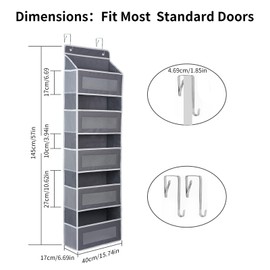 Chutai Over the Door Organizer Storage, 5 Shelf Hanging Door Organizer with 10 Mesh Side Pockets, Anti Tilt 44 lb Load Back of Door Organizer for Bedroom,Bathroom,Pantry, Nursery(Grey)