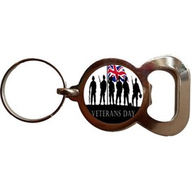 Veterans Day UK Military Bottle Opener Metal Keyring and Velvet Gift Bag