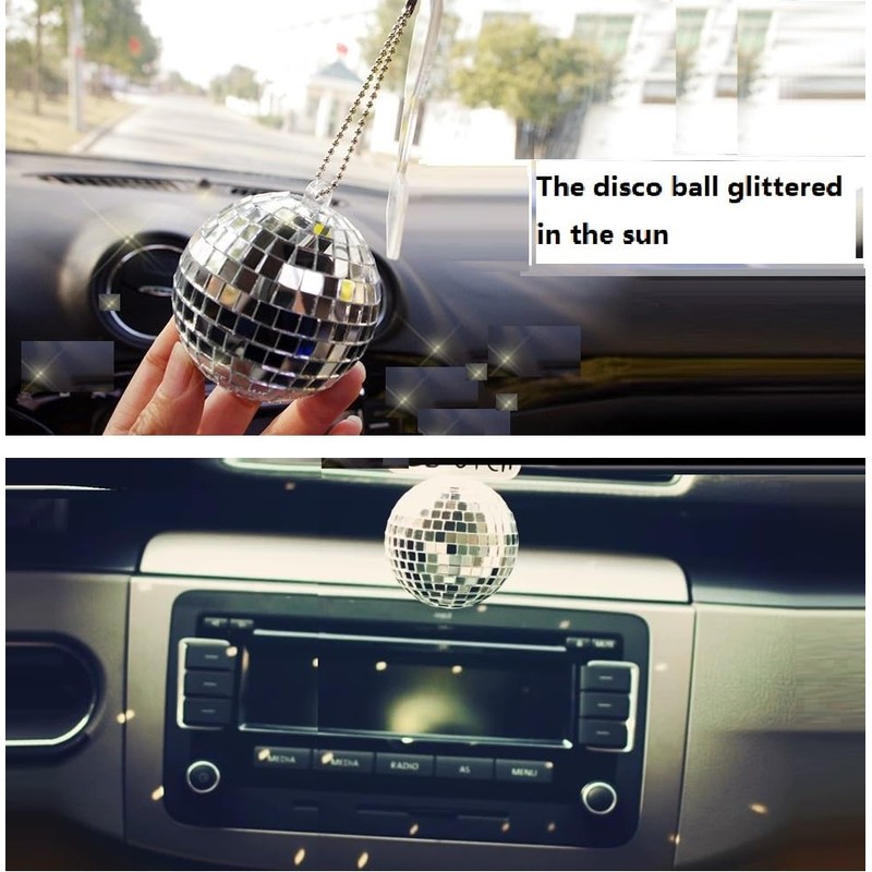 Mirror Disco Ball Hanging Car Accessory - Rear View Mirror