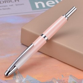 Jinhao 10 Series Press Gradient Peach Pink Retractable Extra Fine Nib Fountain Pen with Ink Converter and Metal Pen Box (Silver Clip Version)