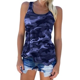 Zcavy Women's Camo Tank Tops Racerback Yoga Tank Tops Flowy Tank Soft Gym Tanks Junior Exercise Gym Shirt Hip Length Sleeveless Cooling Workout Tank Running Shirts for Women Outdoor Navy M