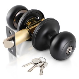 Entry Door Knob with Lock and Keys, Standard Ball Door Handles, Indoor Privacy Door Lock for Bedroom/Bathroom, Matte Black