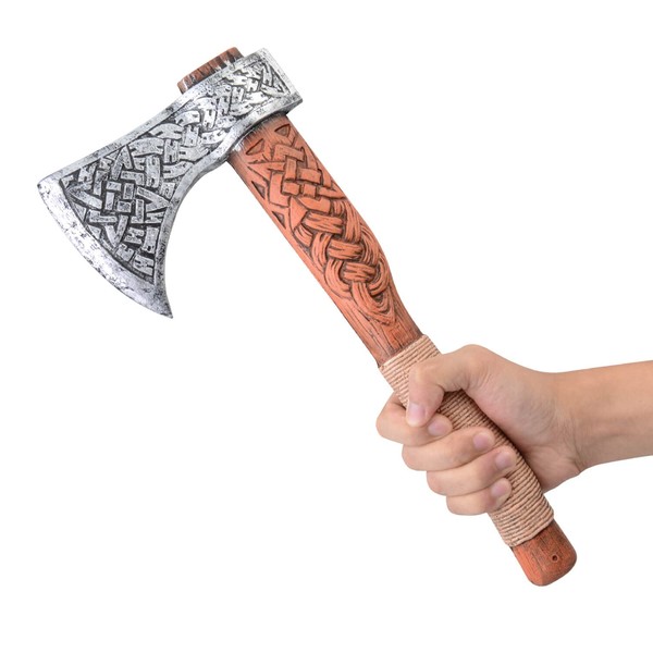 PARTYGEARS Foam Viking Axe for Halloween Costume Cosplay and Battle Game Classical Color 14 inches Silv