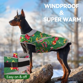 VIVAGLORY Warm Dog Fleece Vest Jacket with Two-Way Zipper Opening, Pet Jacket with Fleece Lining for Small Pets, Northeast Florals-Green, M