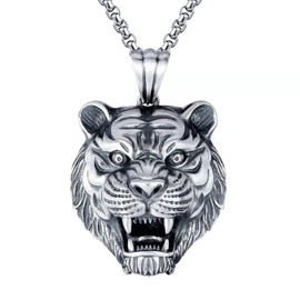 Classic Punk Domineering King of The Jungle Metal Tiger Pendant Necklace Cool Men's Glamour Rock Animal Jewelry