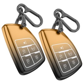 2Pack For Chevy Key Fob Cover With Keychain. TPU Soft Shell Full Protection.Compatible with 2021-2025 Silverado Sierra Tahoe GMC Yukon Suburban Denali(Black Gold, 5-Buttons)