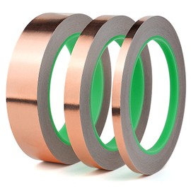 BOMEI Copper Foil Tape Double Sided Conductive Copper,for Rf Shielding, Electrical Repairs, EMI, Paper Circuits, Grounding,6mm/12mm/25mm Width,20 Meters Each Roll,Total 3 Rolls