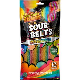 Candy Paradise Belts Super Sour Candy Strips Viral TikTok Strip 12 Strips 100g (Pack of 1, Rainbow)