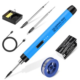 Cordless Soldering Iron Kit, USB Soldering Iron with 3 Temperature Adjustable 300℃-450℃, 3 Soldering Tips, Mini Stand, Solder Wire, Solder Paste, Solder Iron Set for Welding Repair - Blue