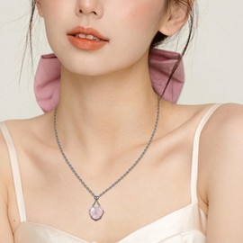 Flongo Women's Gemstone Crystal Necklace: Holder Crystal Holder Cage with 2 Crystal Stone Pendants Pink Purple Healing Stone Crystal Stone Holder Necklace Crystal Necklace Gift for Women Girls, Stone