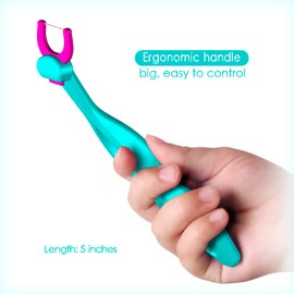 T.Smile Kids Evolutionary Clean Dental Flosser Kit, Child-Sized Handle & Refills, Fluoride Free, for Ages 3+, (Green Handle + 120 Refills)