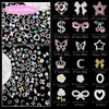 140Pcs White Nail Charms and Gems, Silver Star Moon Bow