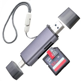 USB3.0 USB-C SD Card Reader, 2-in-1 Wansurs Aluminum Alloy Memory Card Reader with Dual Connectors for SDXC, SDHC, SD, MMC, RS-MMC, Micro SDXC, Micro SD, Micro SDHC, and UHS-I Cards