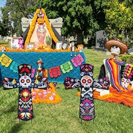 Hogardeck Dia de Los Muertos - Juego de 2 estacas decorativas de jardín con calavera de azúcar, decoración de metal para Halloween, para jardín, céspe