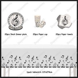 Music Birthday Decoration, Doyomtoy 61 Pieces Music Notes Party Tableware Set Love Music Birthday Party Set Birthday Plates Cups Napkins for Birthday Party Decoration