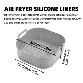 Silicone Air Fryer Liners for Instant Pot Vortex Plus 4QT、Chefman 4 qt,LYHOLKEER 2PCS 7.8inch Square Air Fryer Basket Liners Reusable for 4-5QT,Dishwasher Safe,Easy to Clean, Air Fryer Accessories