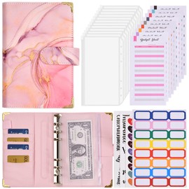 Dokpav 53 Pcs Carpeta De Cuaderno A6, Organizador De Gastos, Sobres De Presupuesto Para Dinero En Efectivo, Carpeta De Presupuesto Con 12 Sobres Transparentes Para Efectivo y Ahorro De Dinero (Rosa)