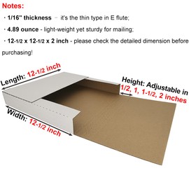ROTCH 50 Pack Vinyl Record LP Shipping Mailer Boxes Perfect for Mailing Packing 12 inch Albums, 12.5x12.5x2'' in Height-Adjustable to Mail 1-6 LPs, White (EZ1212)