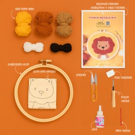 MayAnC DIY Punch Needle Kit for Beginners, Embroidery Starter Kit with Step by Step Video Instruction for Adults & Kids Starter, Healing Weave Punch Stitching Kit (Lion)