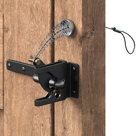 skysen 2 Pack Self Locking Fence Gate Latch Carbon Steel Black/Lock Post Mount with Stainless Steel Spring Cable Pull(JLXSDS-2)