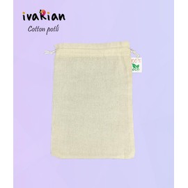 IVARIAN 25 Pcs - Cotton Potli with Drawstring,Natural Cotton Gift Bags with Drawstring for Wedding Birthday Party Pouches… (Cotton Potli, 13x18 Cms)