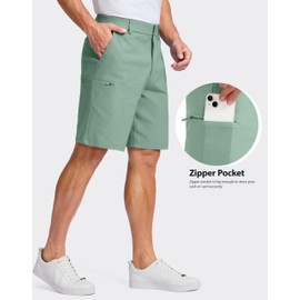 Pudolla Men's Casual Shorts 7/9 Inch Golf Shorts Stretch Dress Work Shorts for Men with 4 Pockets Quick Dry Lightweight(Grey Sage-9"-36)