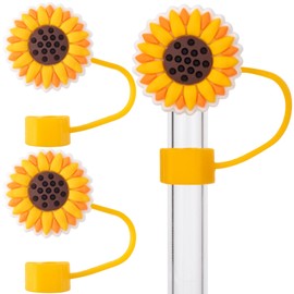 Joez Wonderful 2pcs Sunflower Straw Toppers 10mm, Reusable Silicone Straw Covers for Straws 0.4" Wide(10MM Outer Diameter), Straw Plug Straw Caps for Dust-Proof Drinking Kitchen Accessories