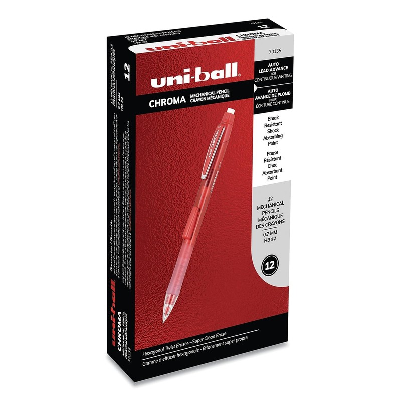 CHROMA Mechanical Pencil, 0.7mm, HB #2, Red Barrel, 12 Count