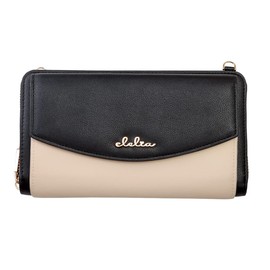 Cleria CL-19272 Women's Wallet, Shoulder Wallet, Long Wallet, Large Capacity, Includes Hand & Shoulder Strap, 3-Way Smartphone Pouch, modern black