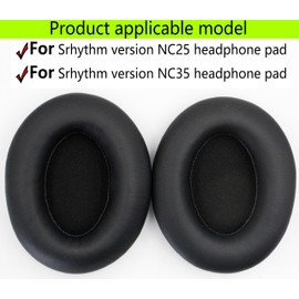 Replacement Ear Pads Compatible with Srhythm Version NC25 Earphones /NC35 Earphones Soft Protein Skin Memory Foam Made of Repair Accessories (Black)