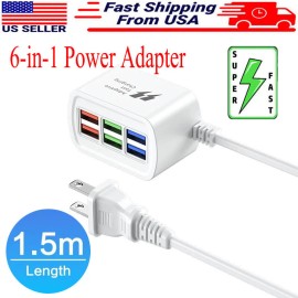 Universal Multi 6 Port USB Hub Wall Charger Station Fast Charging AC Power Adapter Desktop