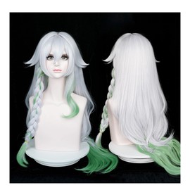 LABEAUTÉ Max Beauty Anime Multiple Characters Cosplay Wigs for Genshin Impact + Free Cap (White Green)