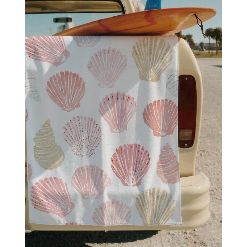 Coastal Pink Seashell Beach Towel 30x60 Inch, Summer Ocean Bath